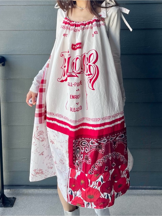 Handmade Dresses & Skirts - Handmade Quilted Flour Sack Patchwork Sundress with Shoulder Ties SKU 05037